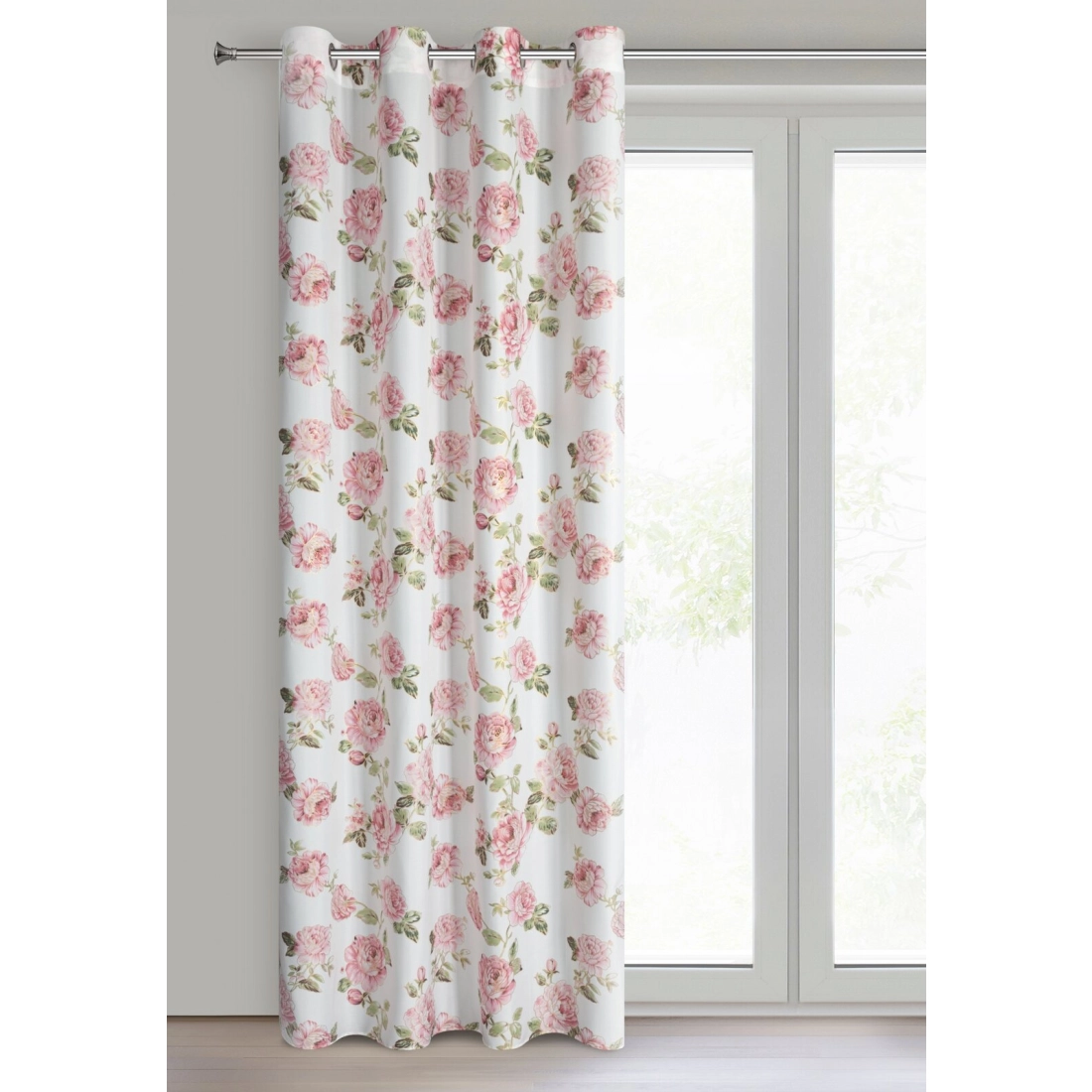 Záves 140x250 cm biely ružový na kovové krúžky AVANI