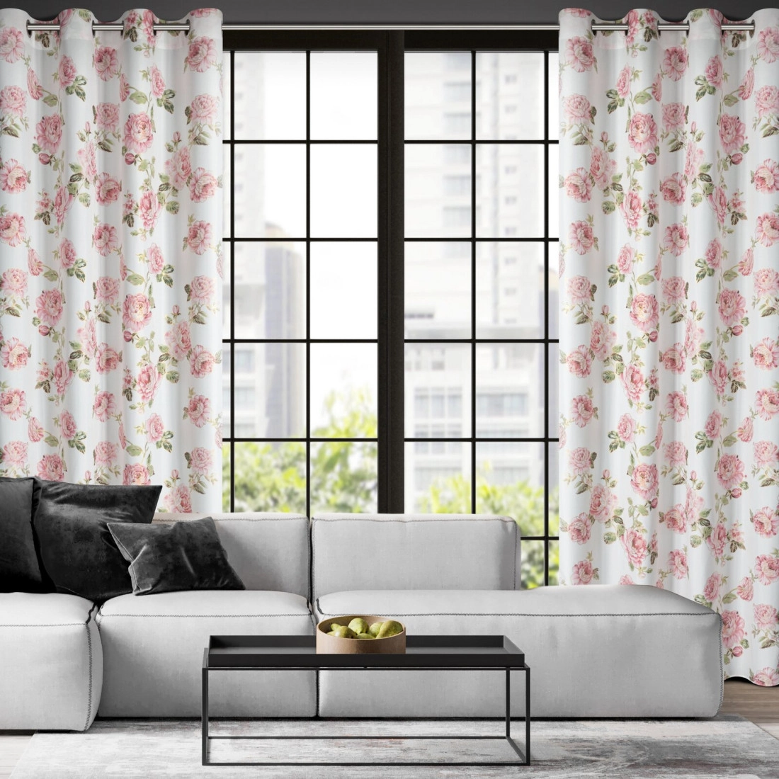 Záves 140x250 cm biely ružový na kovové krúžky AVANI