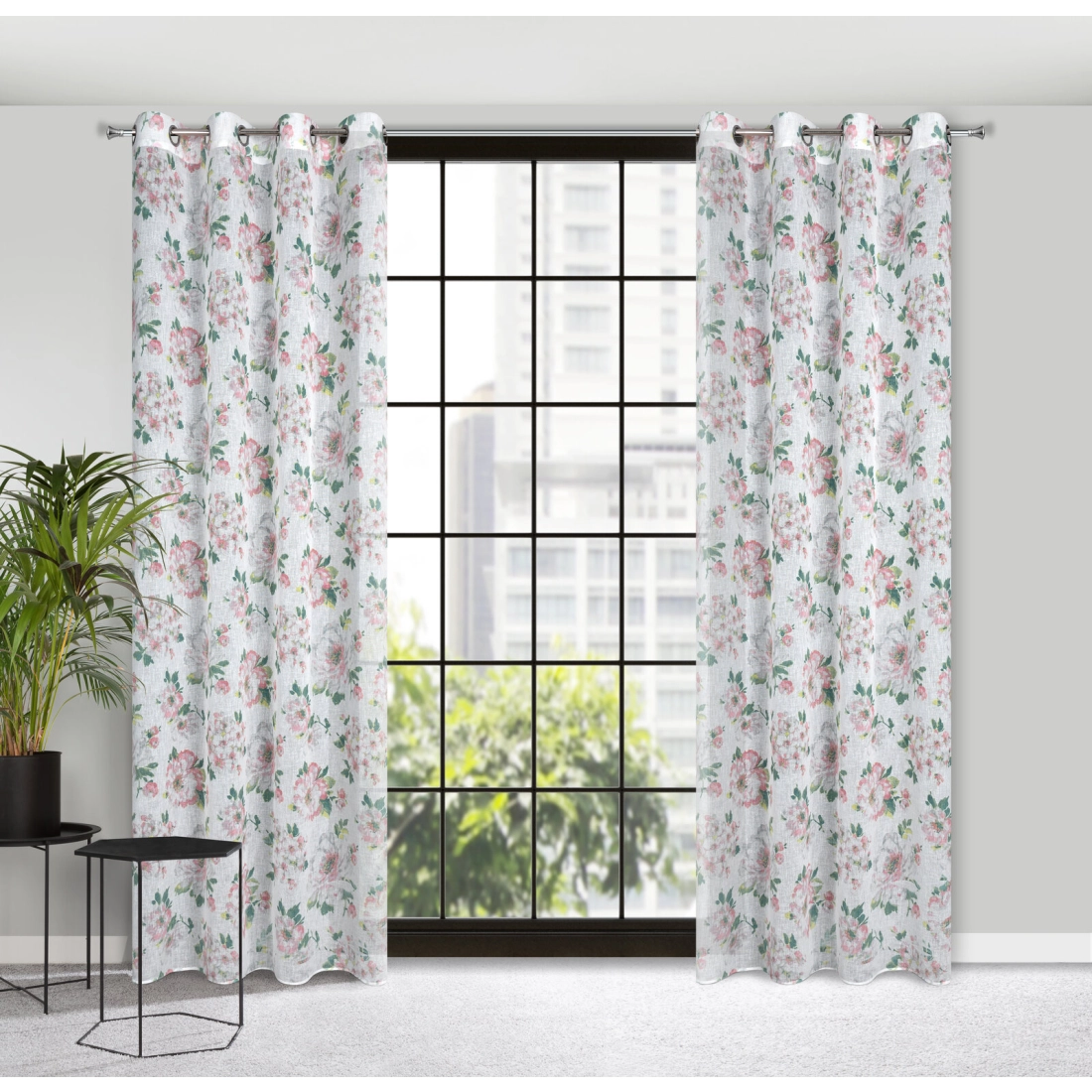 Záves 140x250 cm biely, ružový na kovové krúžky EMI