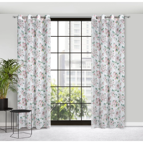 Záves 140x250 cm biely, ružový na kovové krúžky EMI