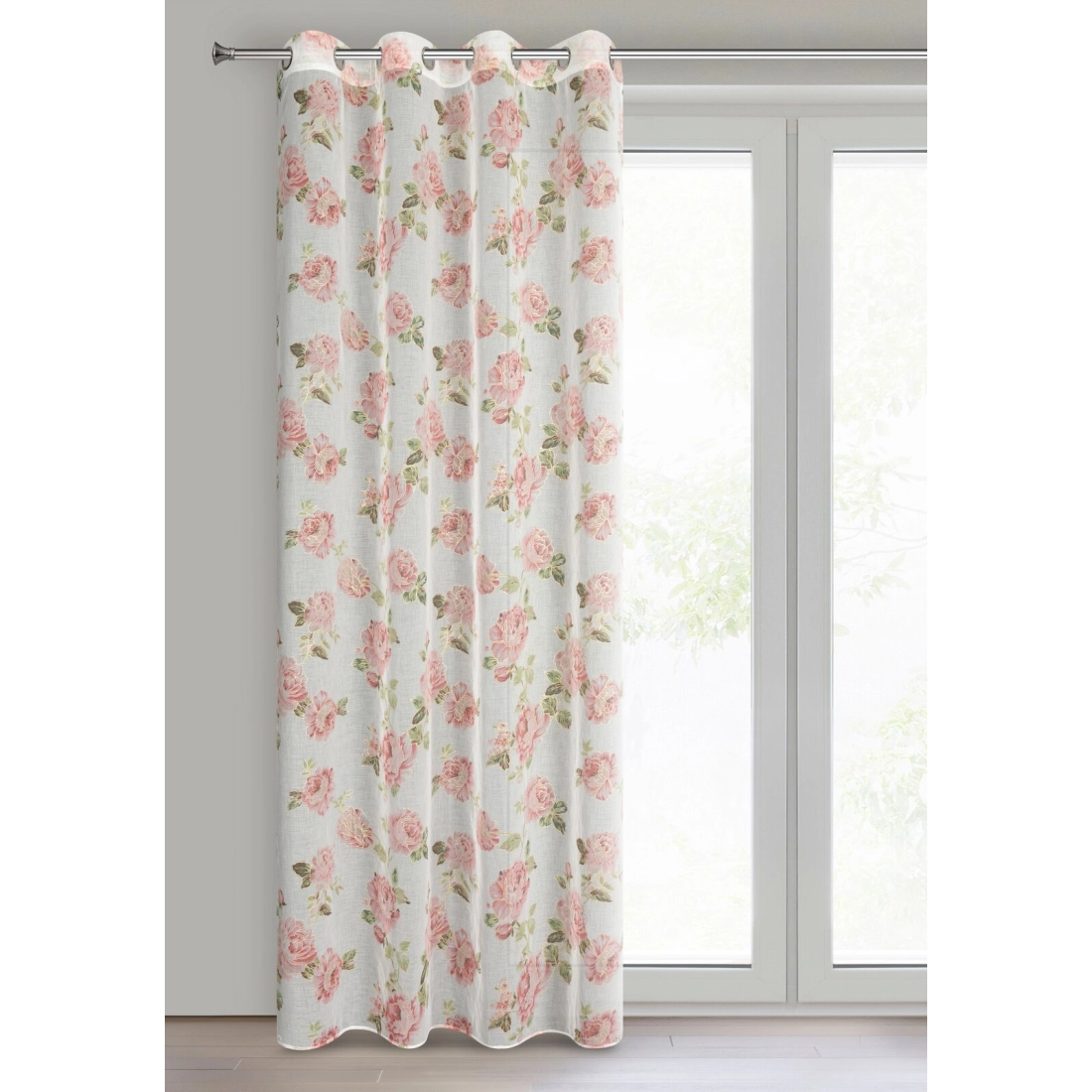 Záves 140x250 cm biely ružový na kovové krúžky MELA