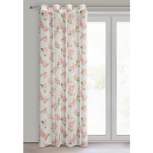 Záves 140x250 cm biely ružový na kovové krúžky MELA