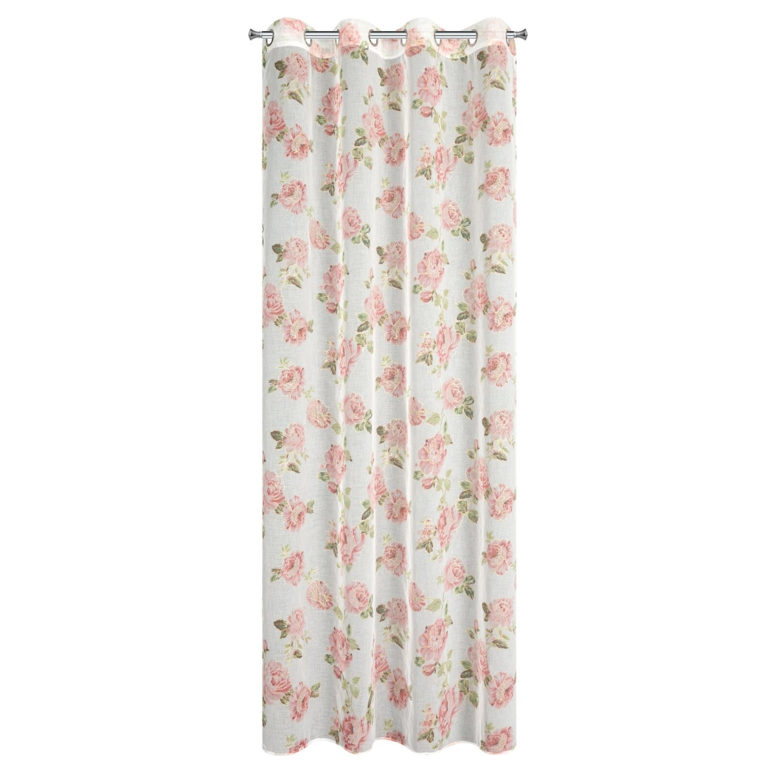 Záves 140x250 cm biely ružový na kovové krúžky MELA