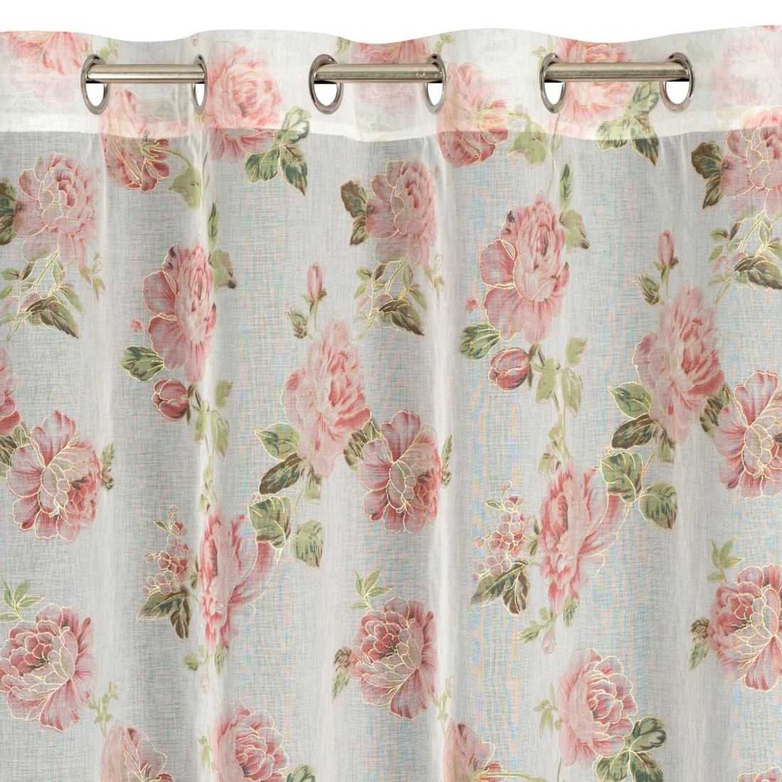 Záves 140x250 cm biely ružový na kovové krúžky MELA