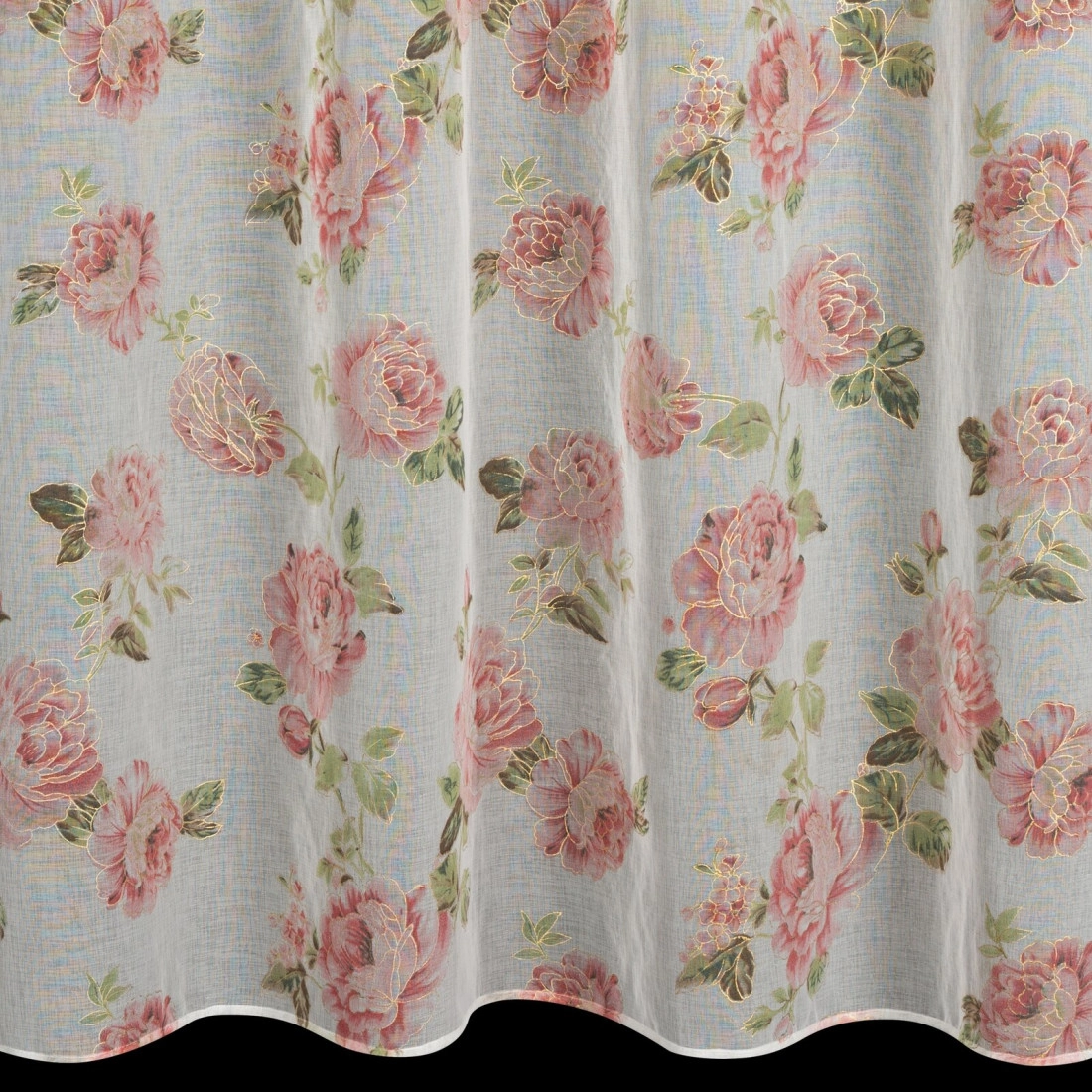 Záves 140x250 cm biely ružový na kovové krúžky MELA