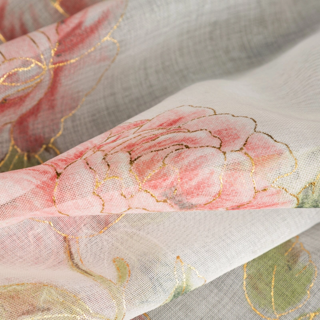 Záves 140x250 cm biely ružový na kovové krúžky MELA