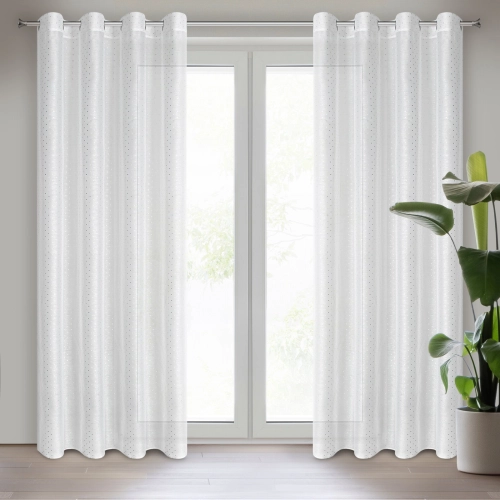 Závěs 140 x 250 cm bílý se stříbrným potiskem na kovové kroužky SIBEL