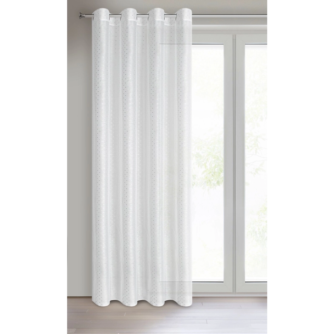 Závěs 140 x 250 cm bílý se stříbrným potiskem na kovové kroužky SIBEL