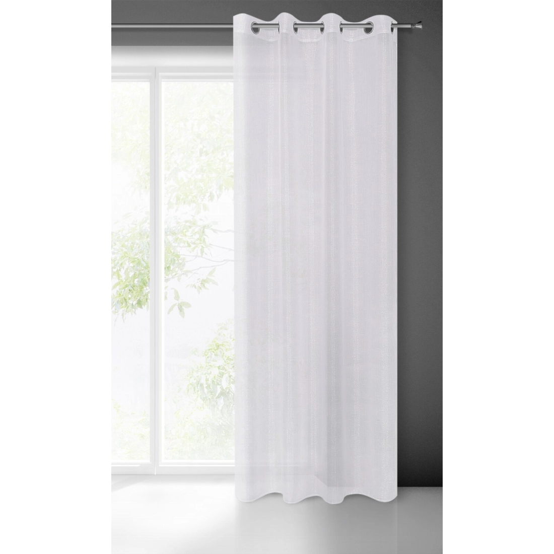 Záves 140x250 cm biely strieborný na kovové krúžky EMMA