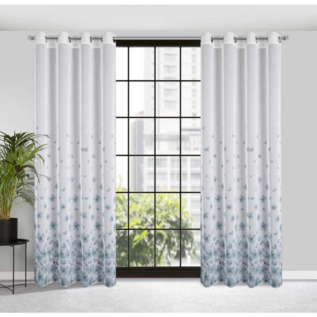 Záves 140x250 cm biely, tyrkysový na kovové krúžky ANDREA