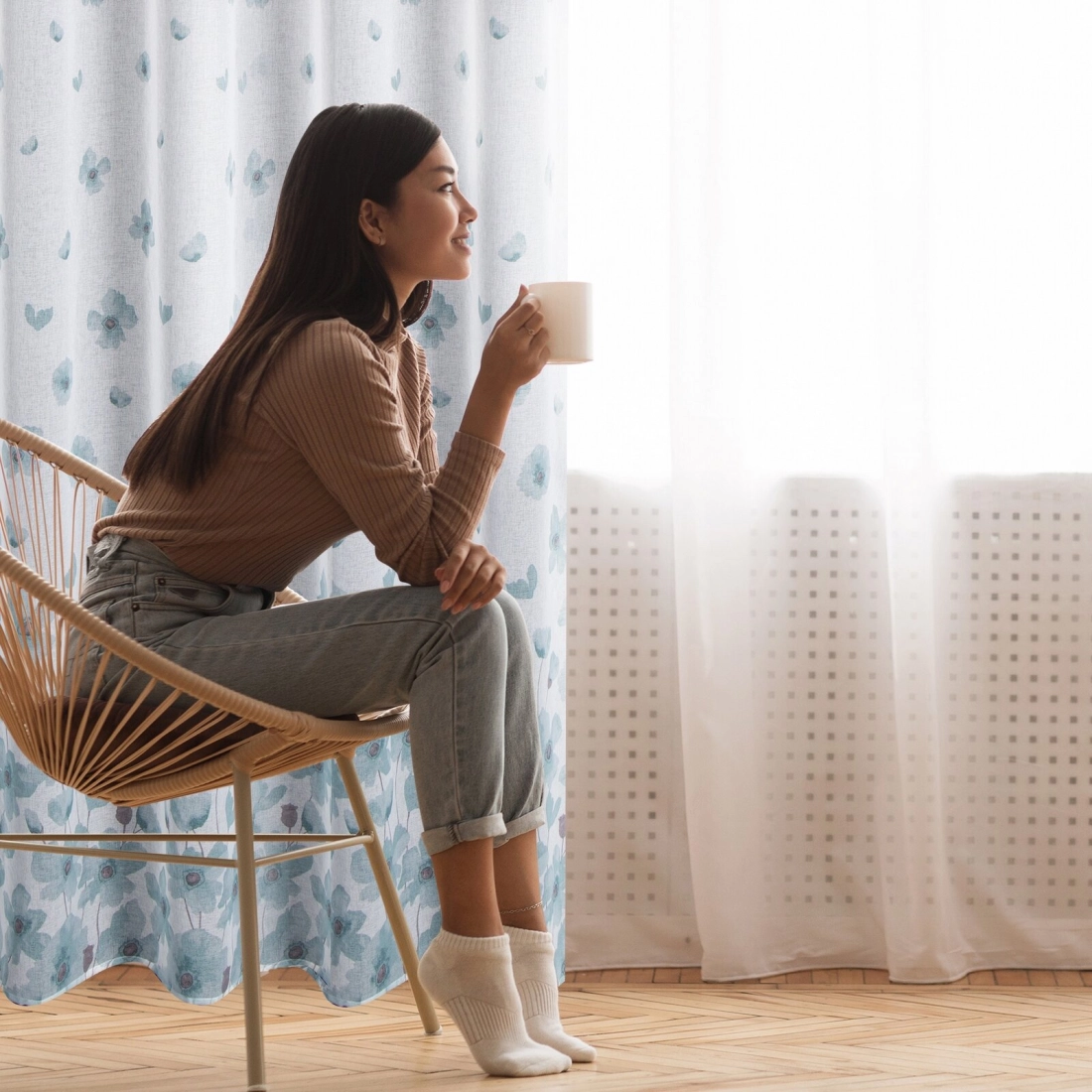 Záves 140x250 cm biely, tyrkysový na kovové krúžky ANDREA