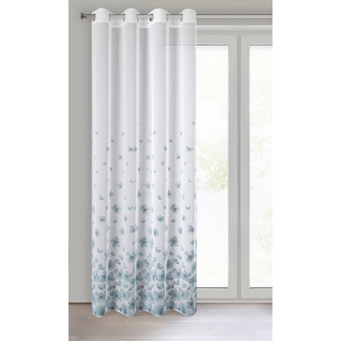 Záves 140x250 cm biely, tyrkysový na kovové krúžky ANDREA