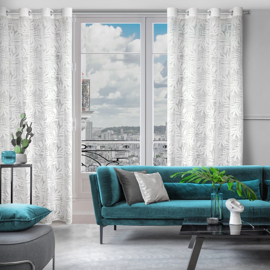 Závěs 140x250 cm bílý žakárový na kovové kroužky NATALY