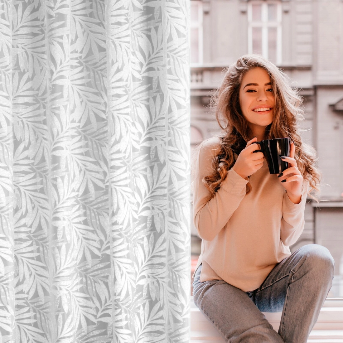 Závěs 140x250 cm bílý žakárový na kovové kroužky NATALY