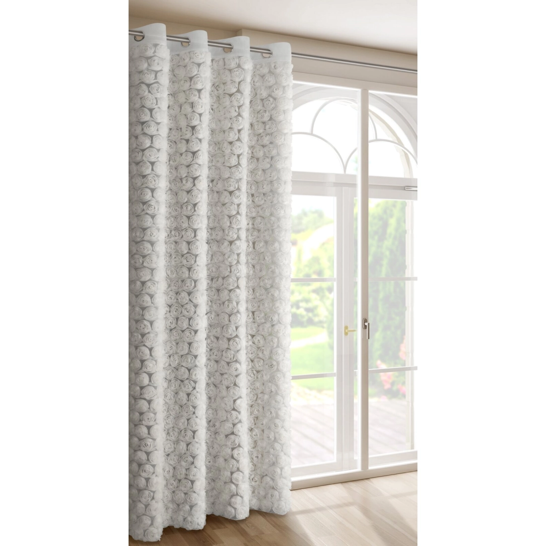 Záves 140x250 cm biely zo sieťky na kovové krúžky ROSES1 Eva Minge