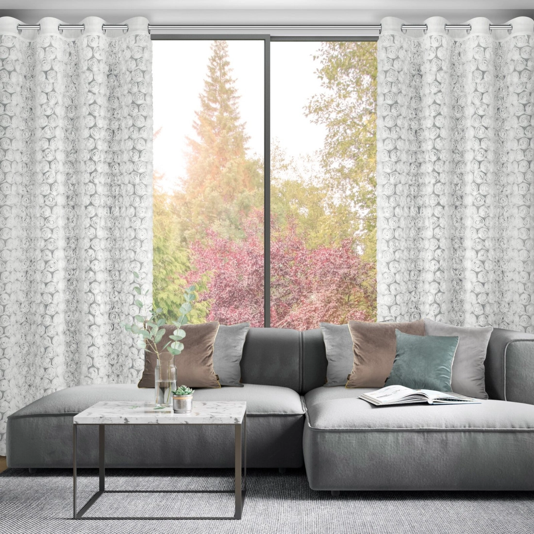 Záves 140x250 cm biely zo sieťky na kovové krúžky ROSES1 Eva Minge