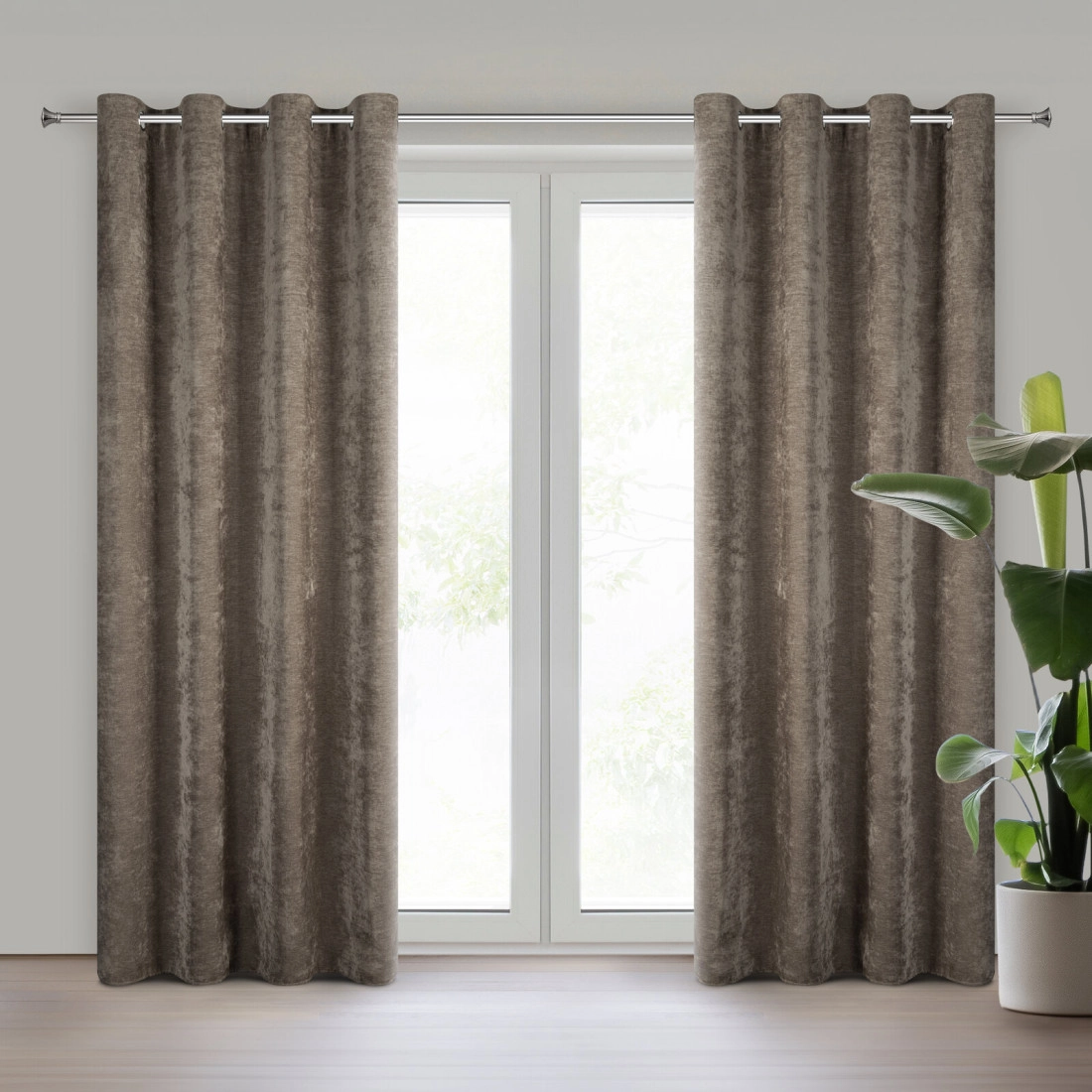 Závěs 140x250 cm chenilový světle hnědý na kovové kroužky VANI