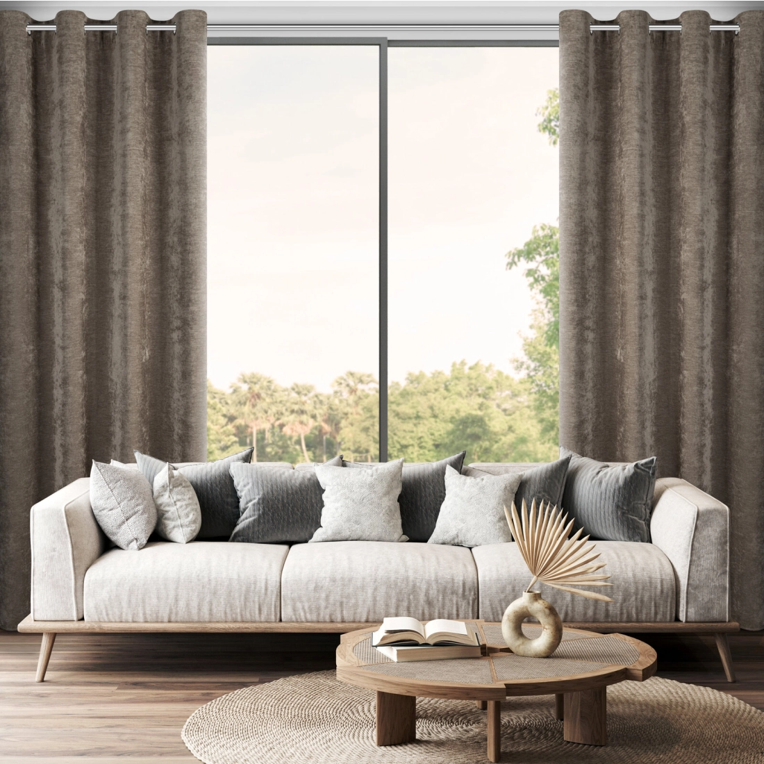 Závěs 140x250 cm chenilový světle hnědý na kovové kroužky VANI