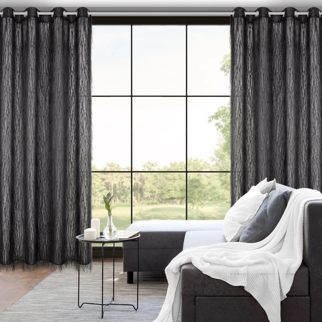 Záves 140x250 cm čierny na kovové krúžky AURORA Eva Minge