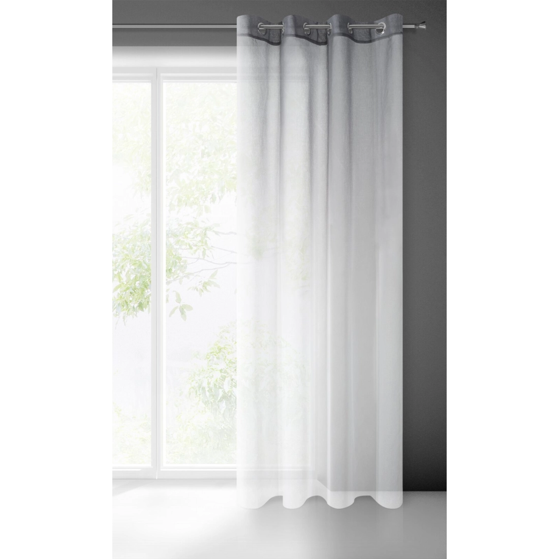 Závěs 140 x 250 cm, etaminový, bílo-grafitový, na kovových kroužcích, RAVIA