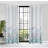 Záves 140x250 cm etamínový bielo modrý s potlačou kvetov na kovové krúžky LILIAN
