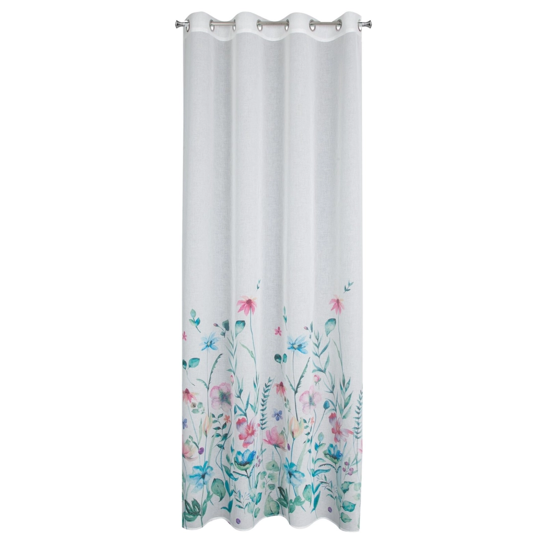 Záves 140x250 cm etamínový bielo modrý s potlačou kvetov na kovové krúžky LILIAN