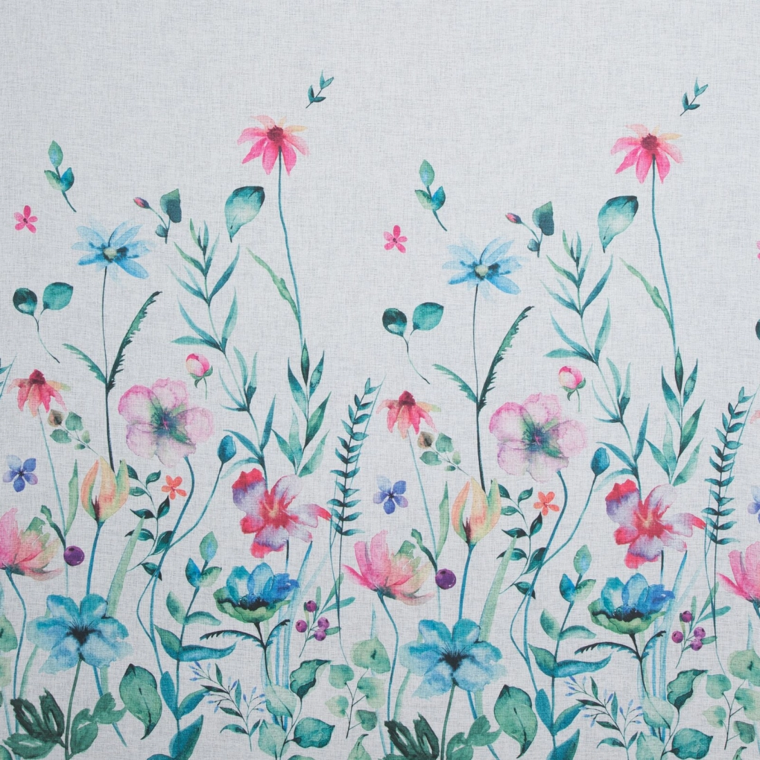 Záves 140x250 cm etamínový bielo modrý s potlačou kvetov na kovové krúžky LILIAN