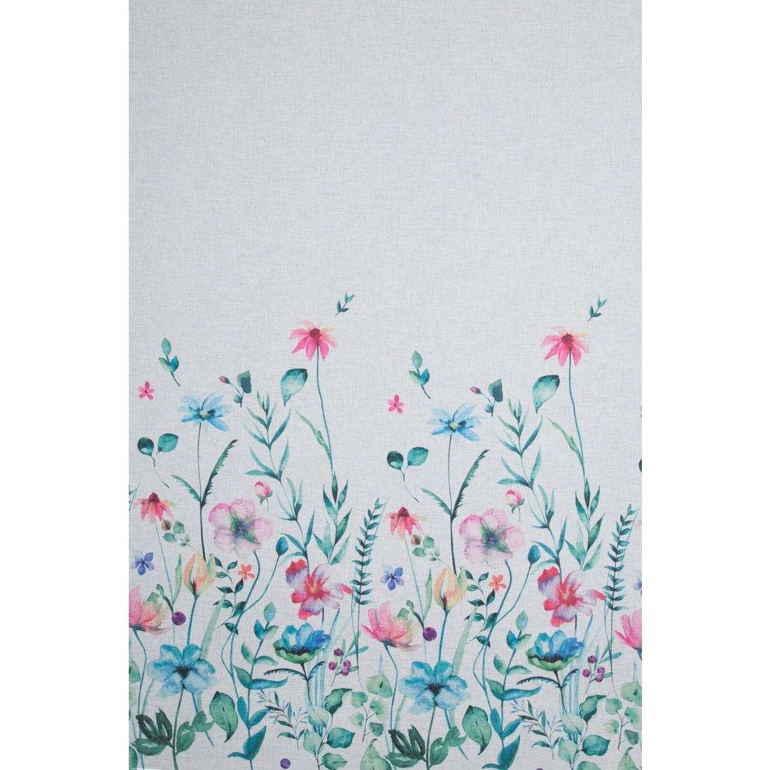 Záves 140x250 cm etamínový bielo modrý s potlačou kvetov na kovové krúžky LILIAN