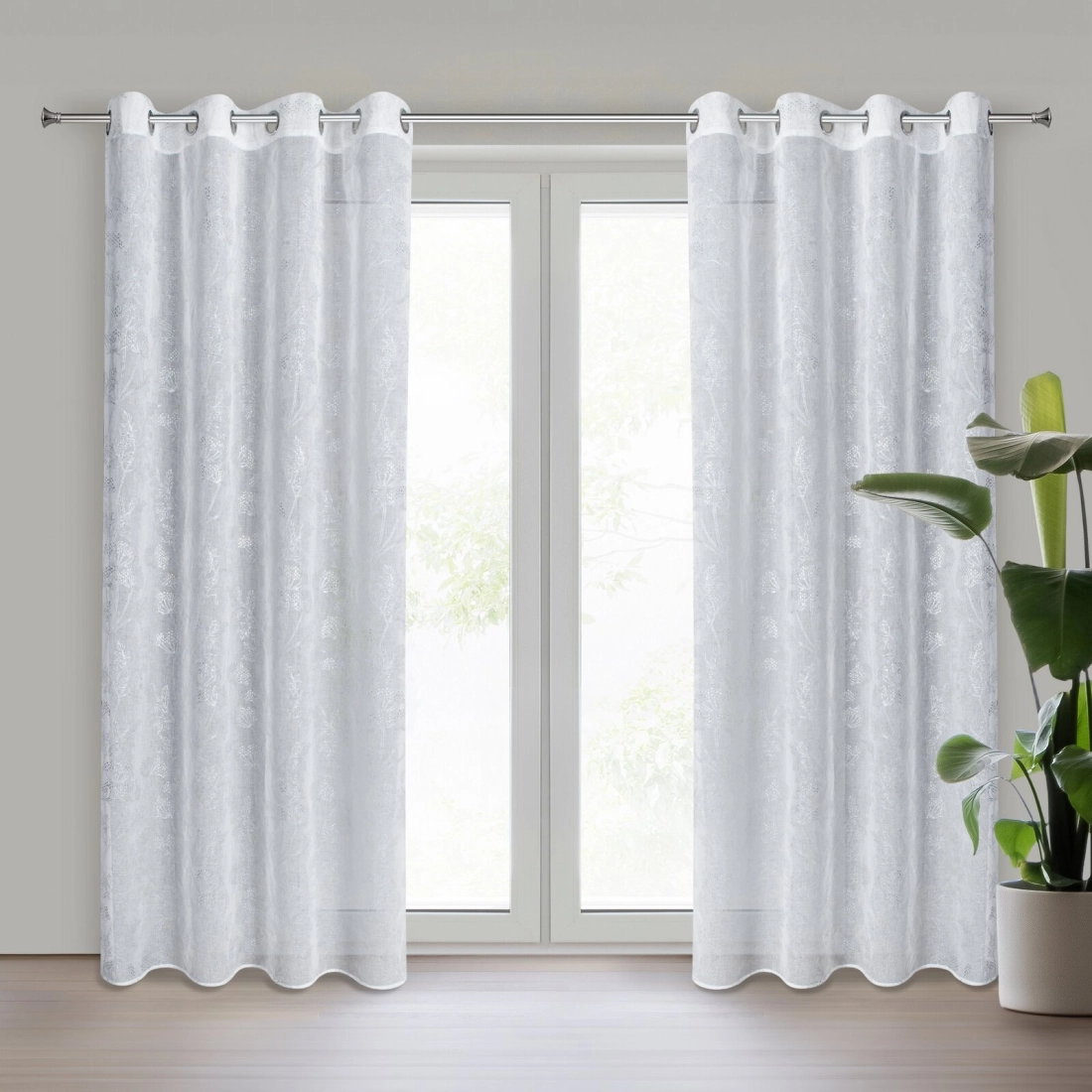 Záves 140x250 cm etamínový bielo striebristý na kovové krúžky JUNI