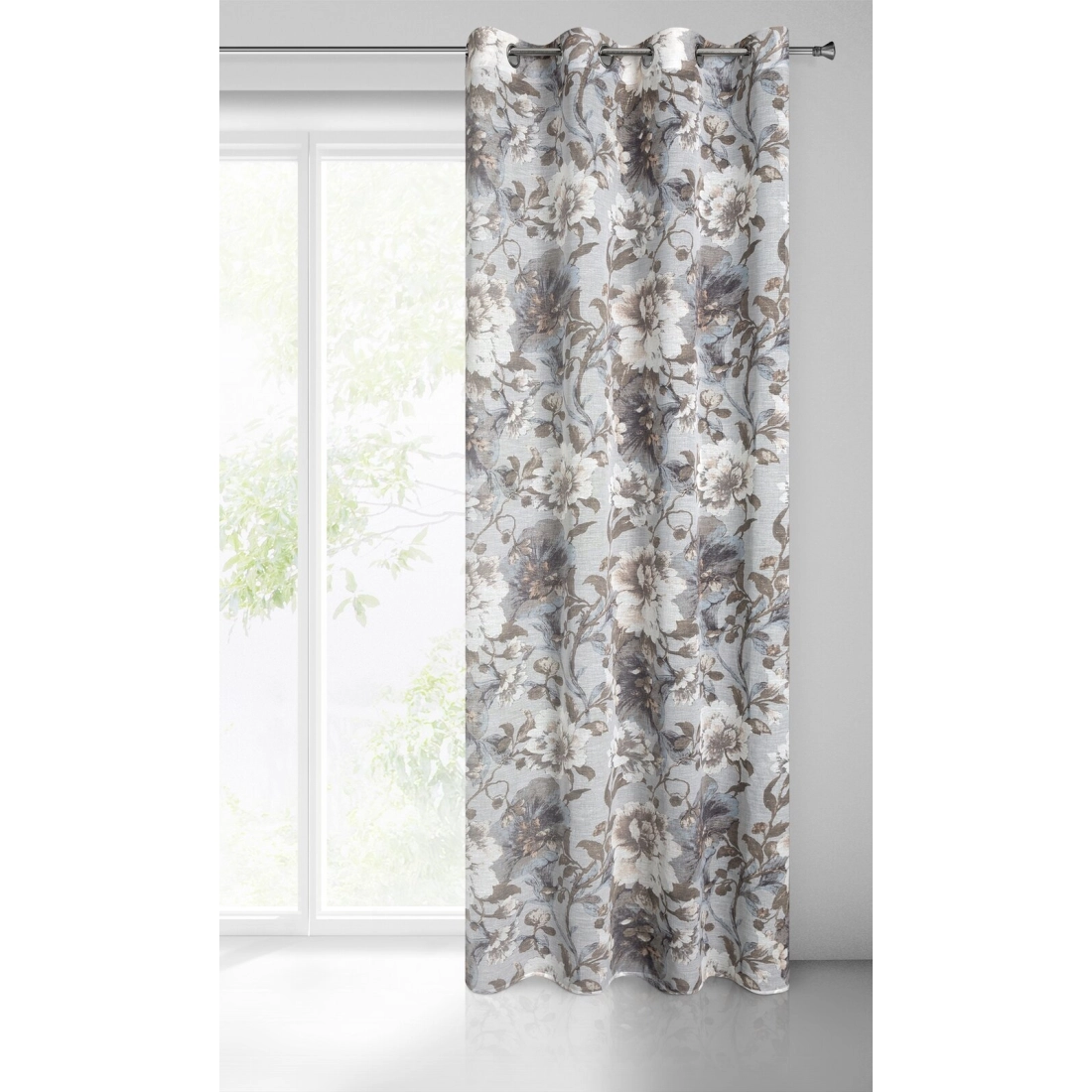 Závěs 140 x 250 cm etaminový popelavě šedý, bílý na kovových kroužcích SANDRA