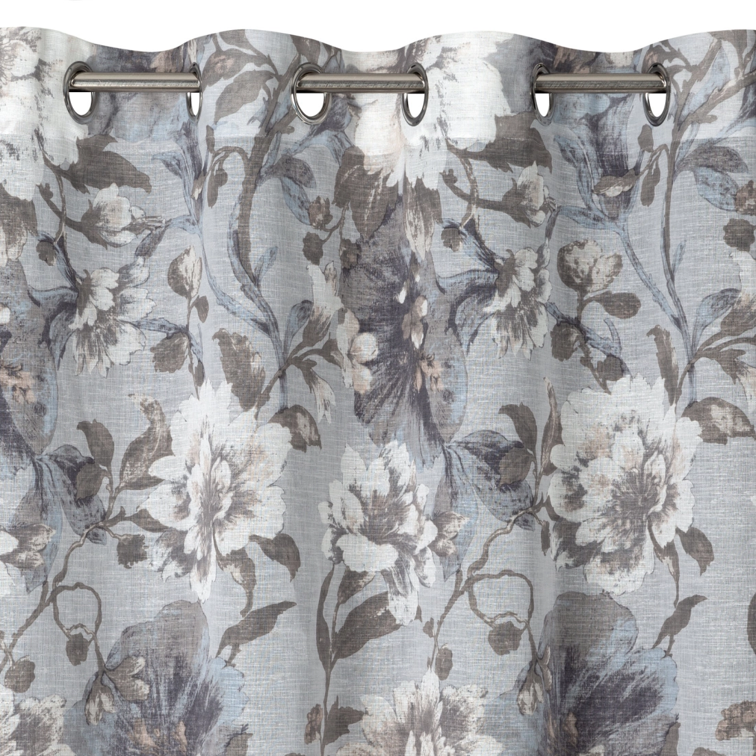 Závěs 140 x 250 cm etaminový popelavě šedý, bílý na kovových kroužcích SANDRA