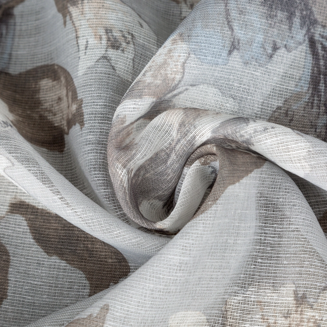 Závěs 140 x 250 cm etaminový popelavě šedý, bílý na kovových kroužcích SANDRA