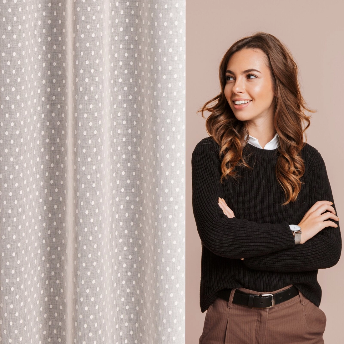 Záves 140x250 cm etamínový ružový bodkovaný na kovové krúžky HANIA