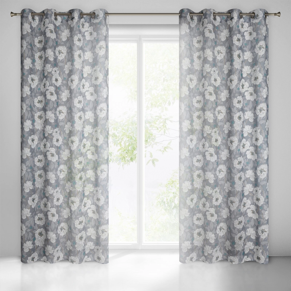 Závěs 140 x 250 cm, etamínový, šedý a bílý, na kovových kroužcích FABIA