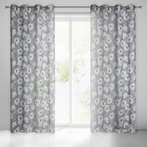 Závěs 140 x 250 cm, etamínový, šedý a bílý, na kovových kroužcích FABIA