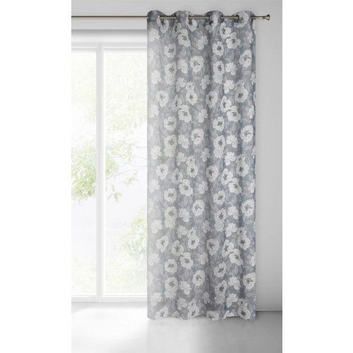 Závěs 140 x 250 cm, etamínový, šedý a bílý, na kovových kroužcích FABIA