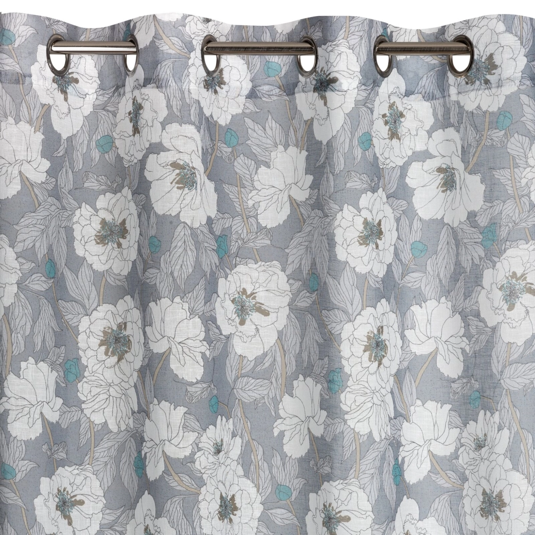 Závěs 140 x 250 cm, etamínový, šedý a bílý, na kovových kroužcích FABIA