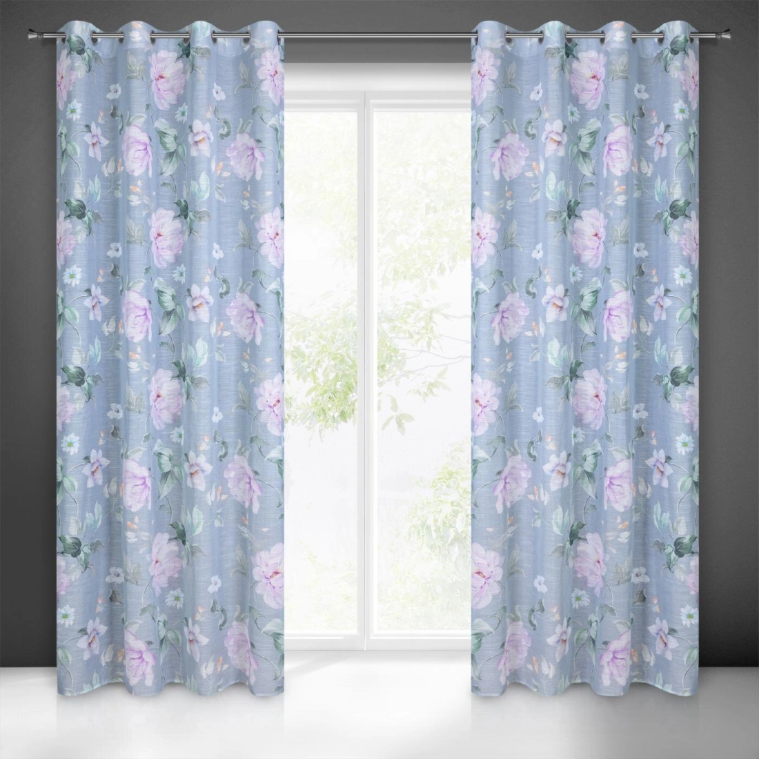 Záves 140x250 cm etamínový sivý fialový na kovové krúžky FLORA