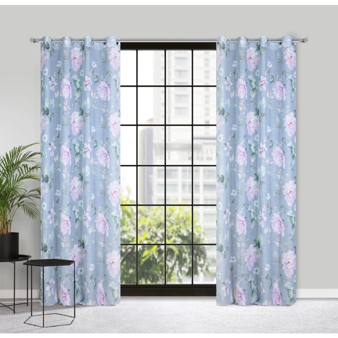 Záves 140x250 cm etamínový sivý fialový na kovové krúžky FLORA