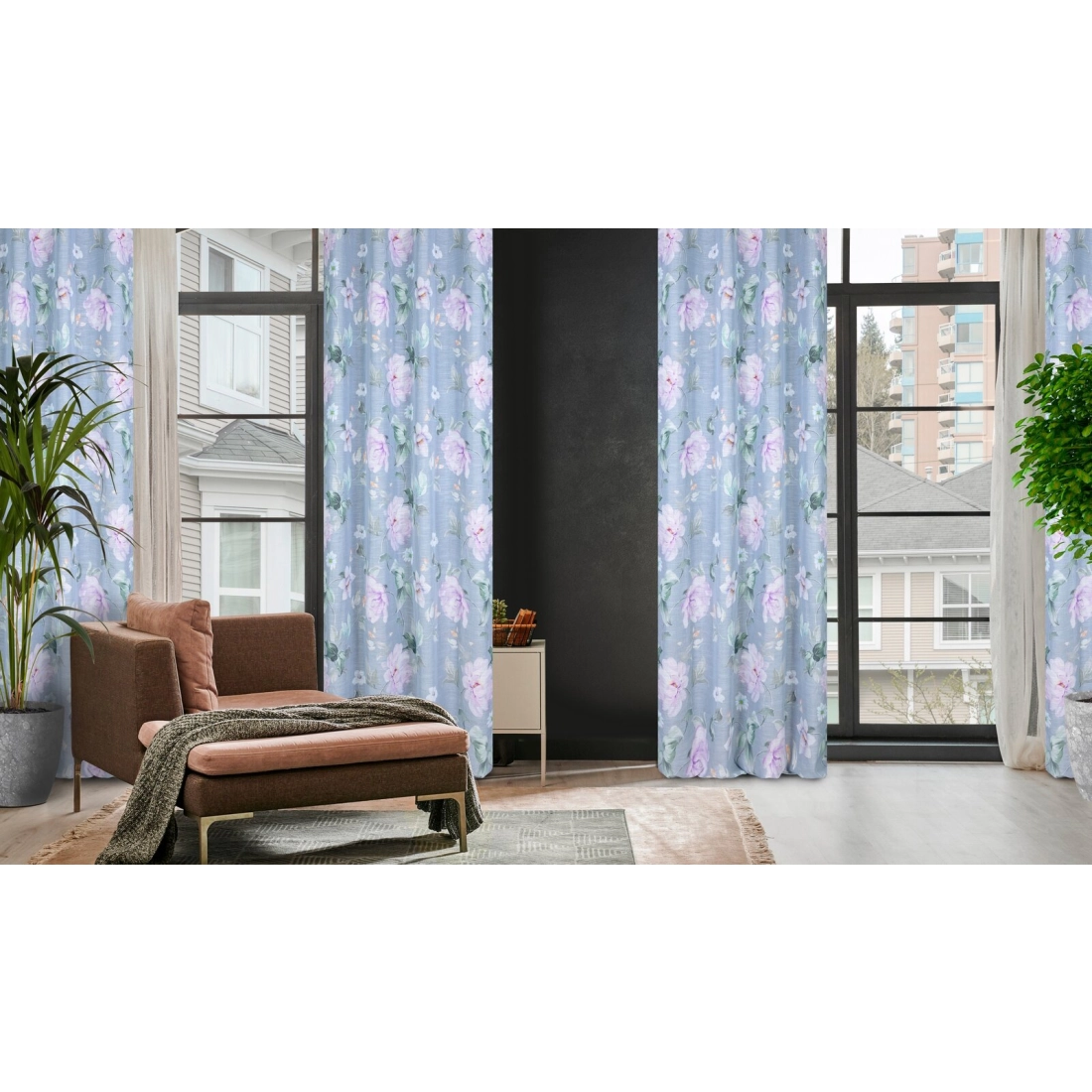 Záves 140x250 cm etamínový sivý fialový na kovové krúžky FLORA