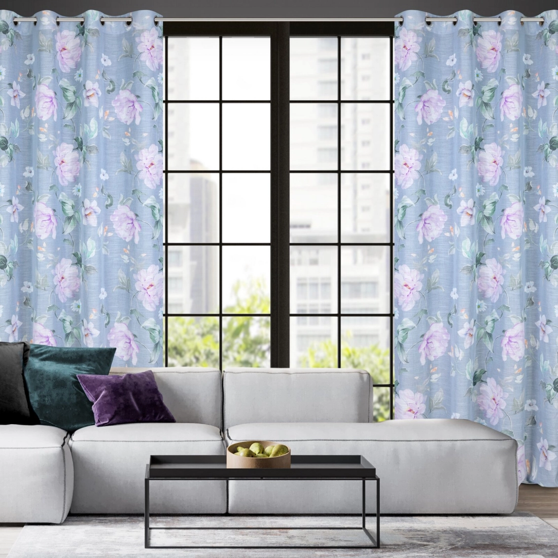 Záves 140x250 cm etamínový sivý fialový na kovové krúžky FLORA