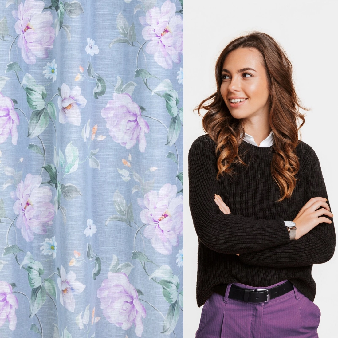 Záves 140x250 cm etamínový sivý fialový na kovové krúžky FLORA