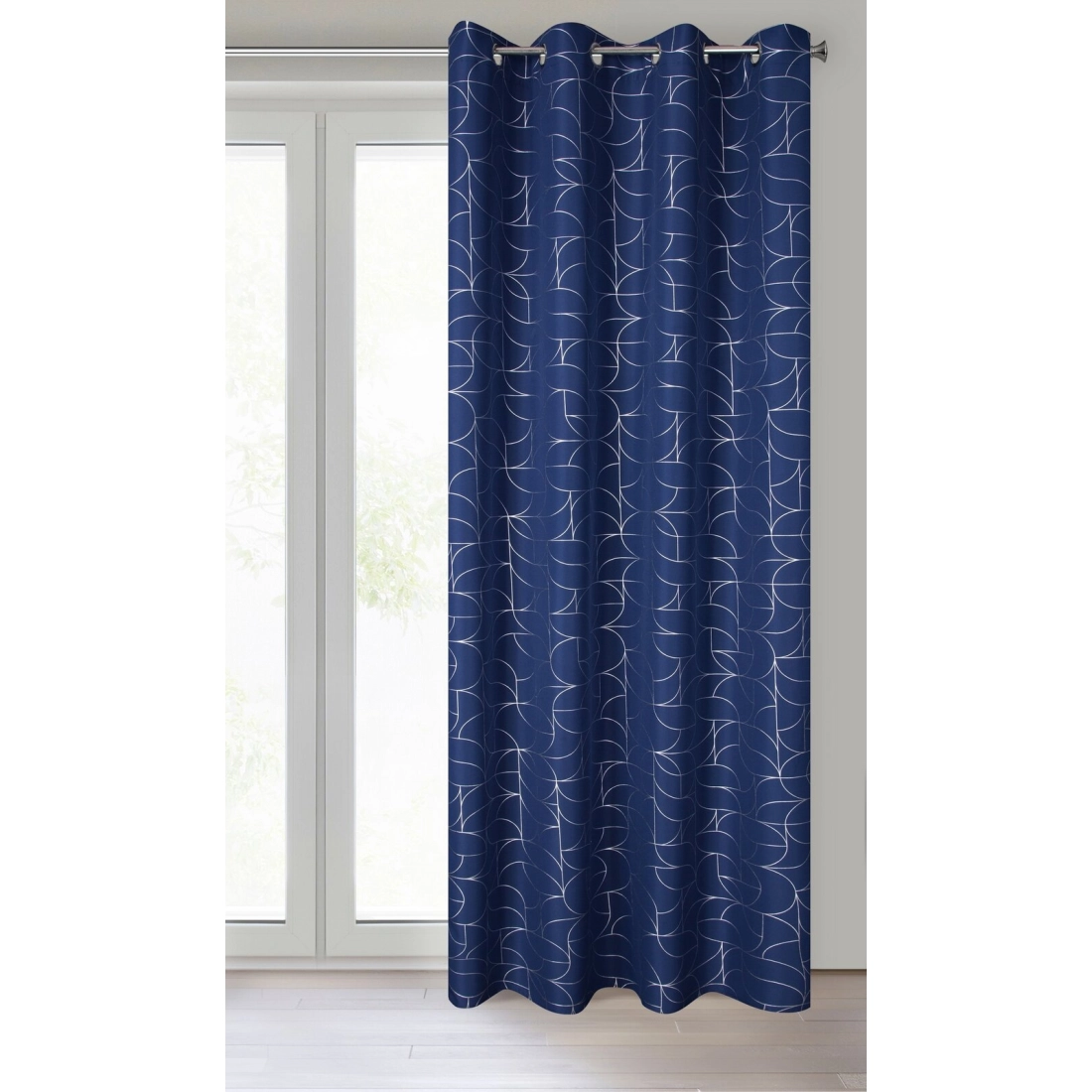 Záves 140x250 cm granátový so striebornou geometrickou potlačou na kovové krúžky EVI