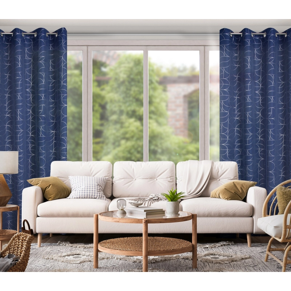 Záves 140x250 cm granátový so striebornou geometrickou potlačou na kovové krúžky EVI