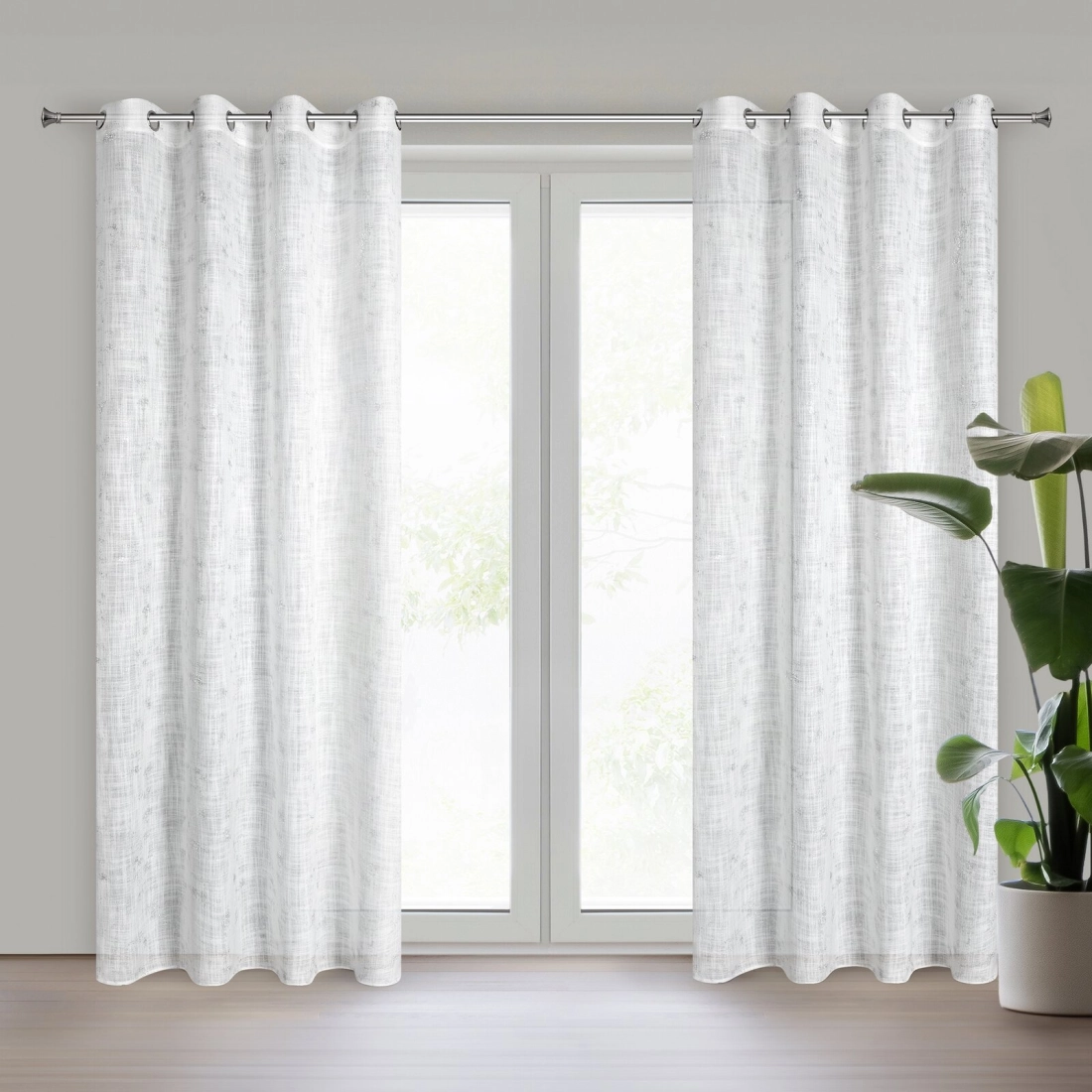 Závěs 140x250 cm krémový stříbřitý na kovové kroužky SOLANA