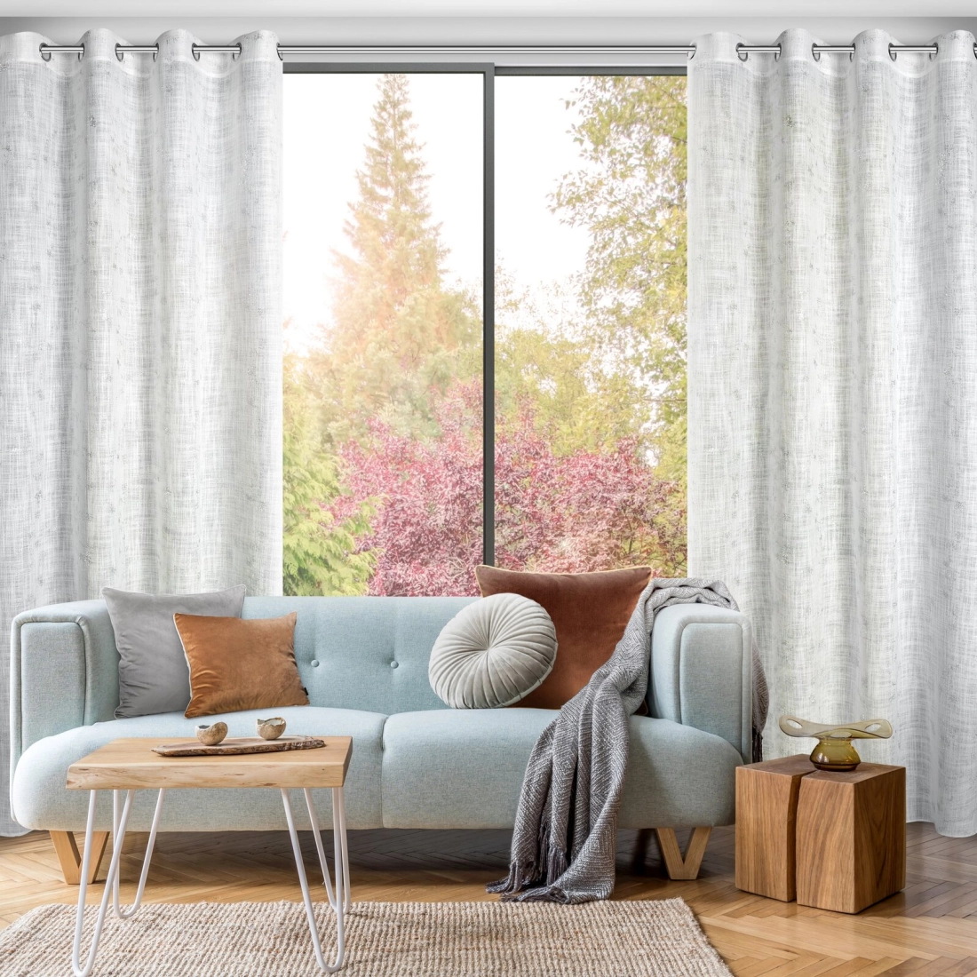 Závěs 140x250 cm krémový stříbřitý na kovové kroužky SOLANA