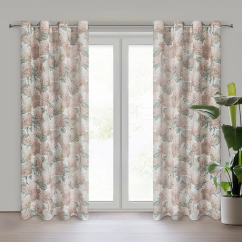 Záves 140x250 cm ľanovo-poliestrový béžový s kvetinovým vzorom na kovové krúžky DEMI