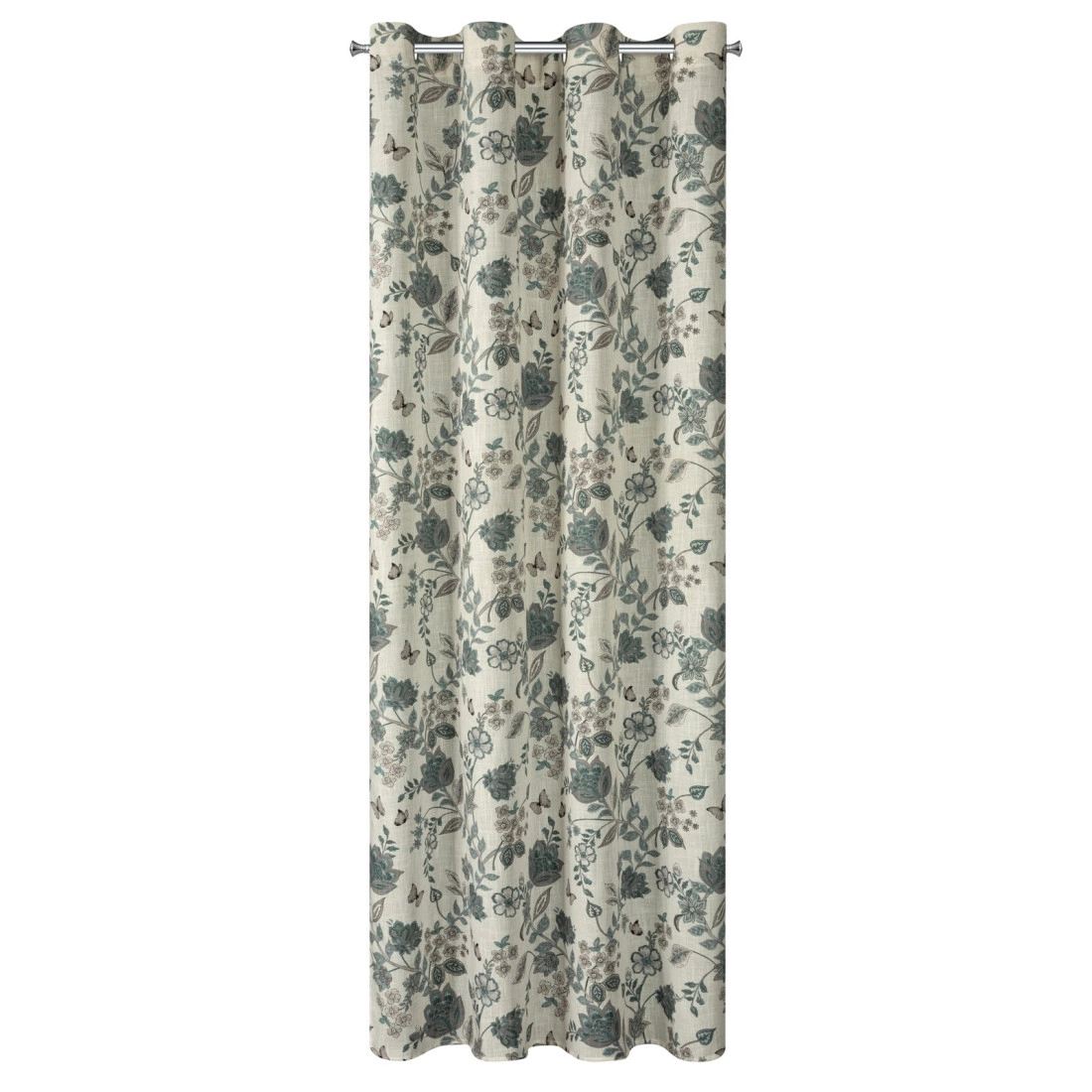 Záves 140x250 cm ľanový prírodný s modrým rastlinným vzorom na kovové krúžky TALI