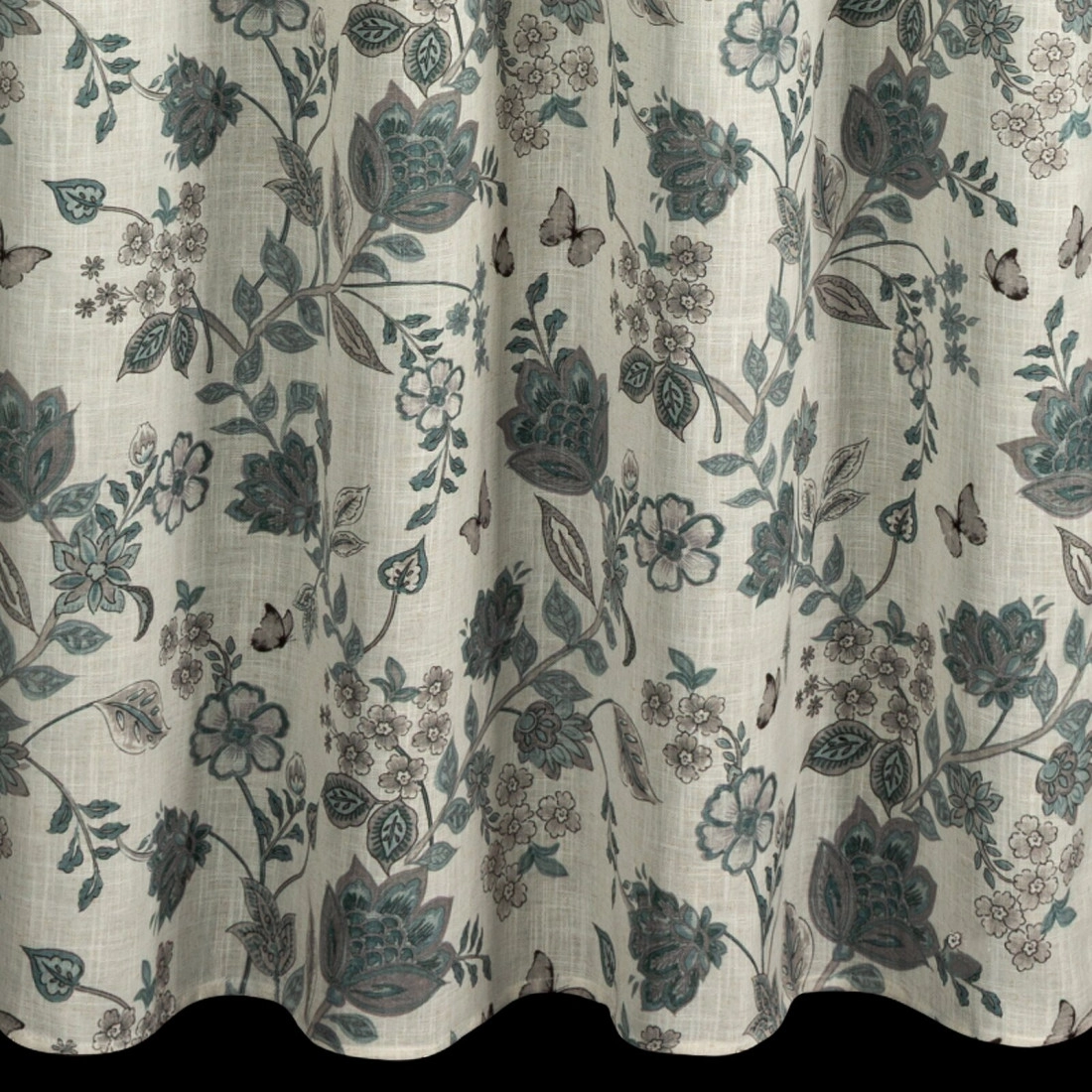 Záves 140x250 cm ľanový prírodný s modrým rastlinným vzorom na kovové krúžky TALI