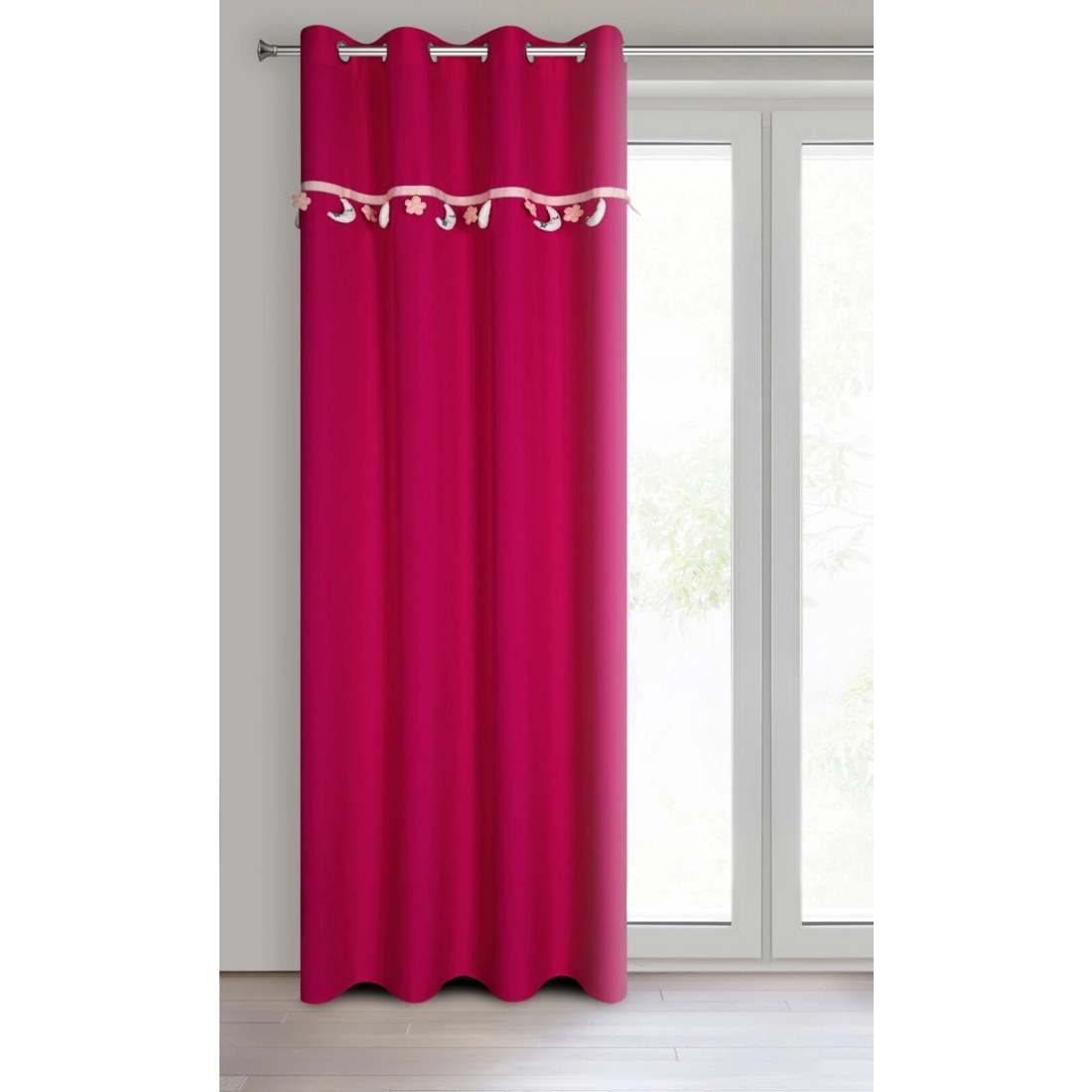 Záves 140x250 cm matný amarantový, púdrovo ružový na kovové krúžky MOON